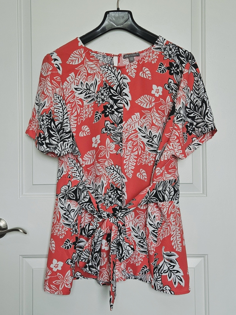 Jessica London Women's Plus Size 24W Coral Floral Tie-Front Blouse